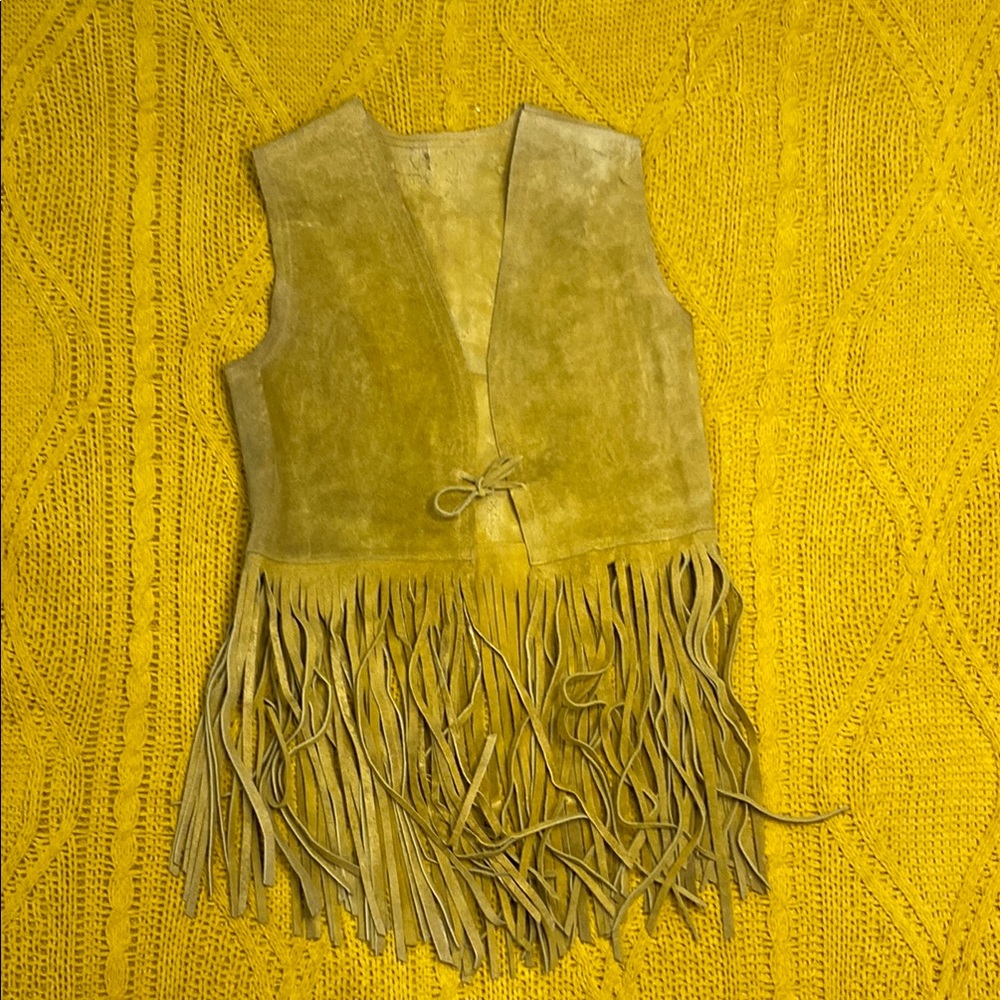 Vintage Yellow Fringe Leather Vest